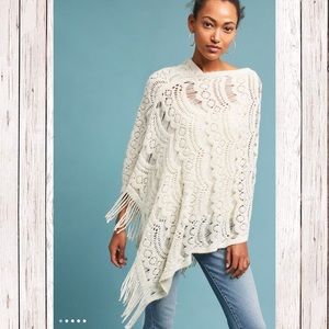 NWT Anthropologie Fringed Lace Poncho